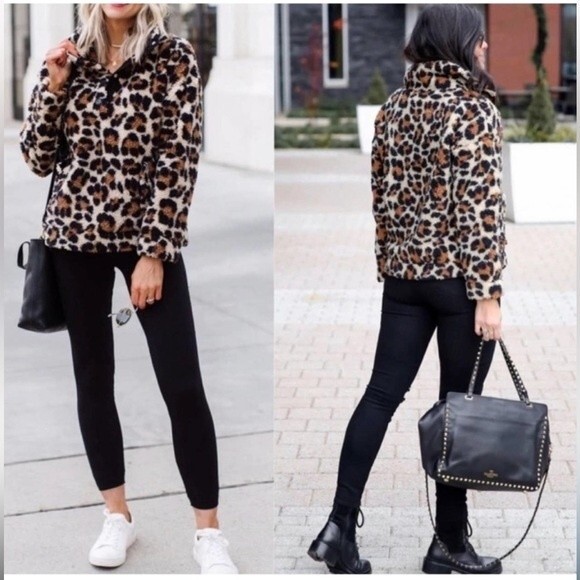 J. Crew Womens Vintage Leopard Animal Print Fleece Sherpa Pullover XSmall Cozy - Picture 1 of 9